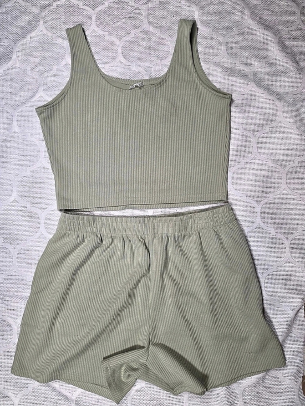 Trendy Queen Green Ribbed Two-Piece Set Size XL